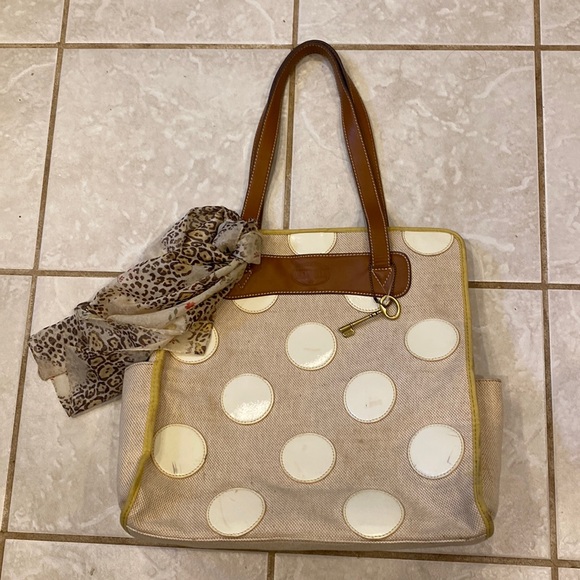 Fossil tote, 14x13x5”, canvas in pre-owned good condition with light spots - Picture 1 of 17